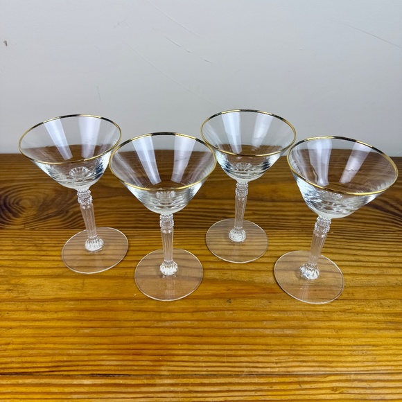 Vintage Gold Rimmed Crystal Stem Glasses – Set of 4 | Ornate Stemware - Picture 7 of 16
